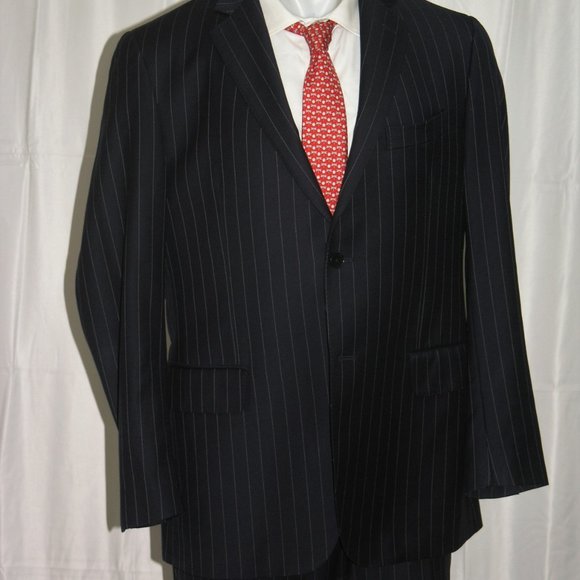 Arthur & Fox Flat Front Blue Striped Two Button Suit 44R - Picture 7 of 13